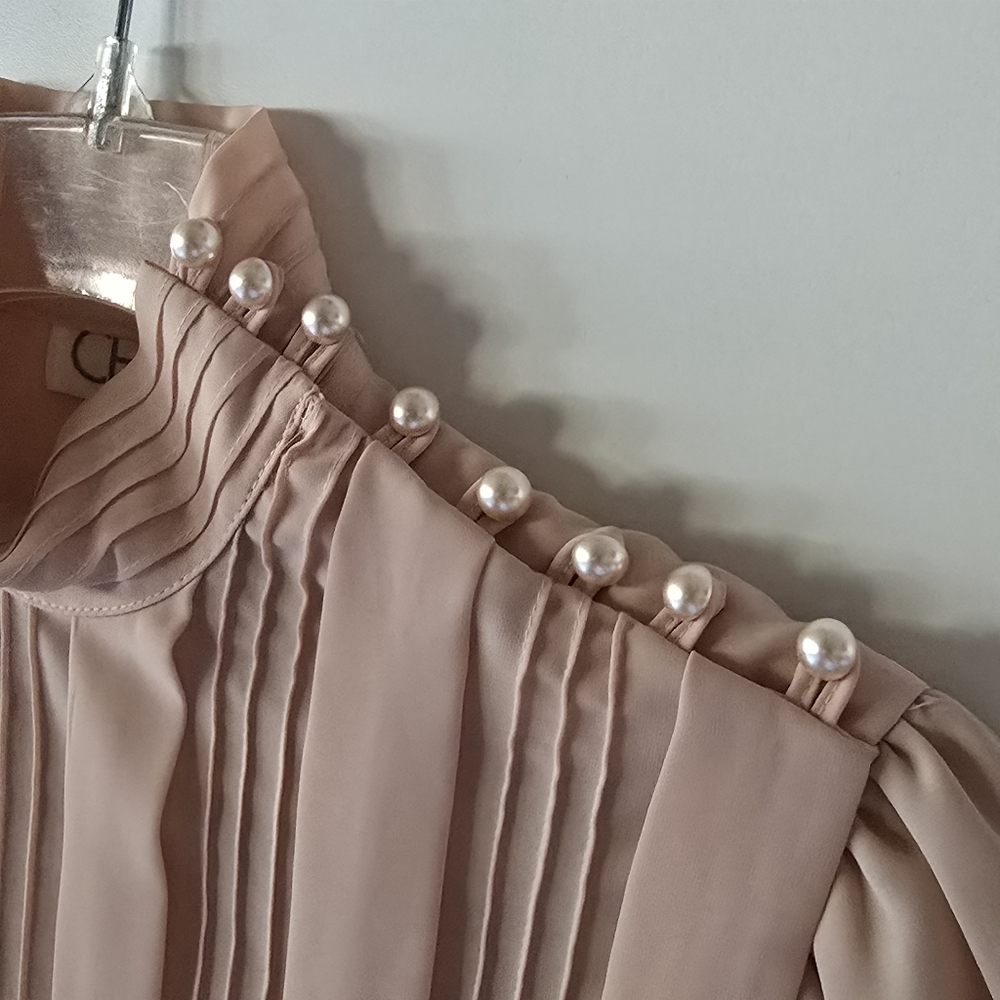 Chaus | Blush Pink Pleated Blouse Size 6 - Picture 4 of 8